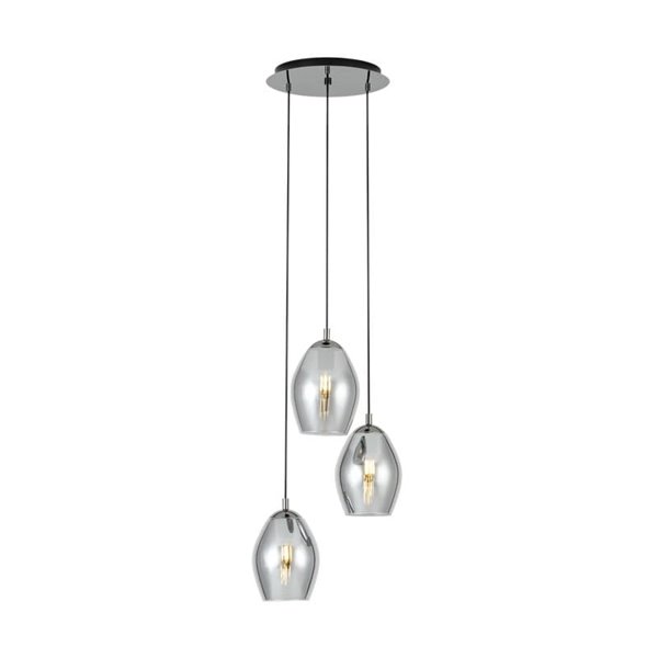 Suspension 3 lumières ESTANYS, verre fumé, 3xE27 (non incluse), Ø45cm
