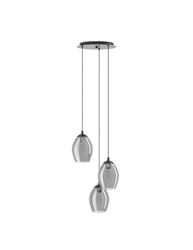 Lámpara colgante 3 luces ESTANYS, vidrio ahumado 3xE27 (no incl.), Ø45cm
