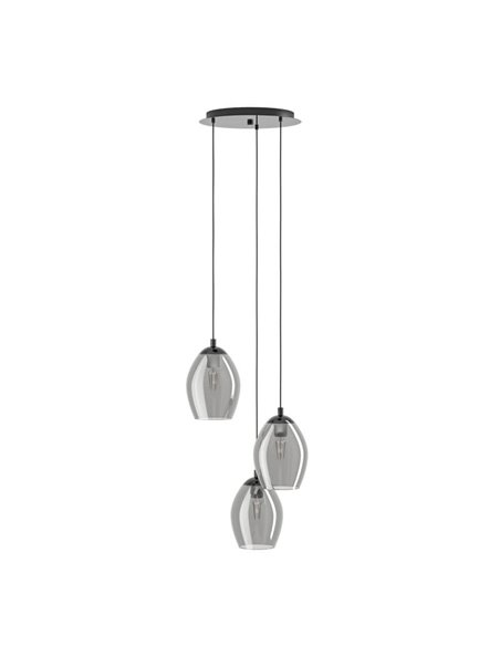 Suspension 3 lumières ESTANYS, verre fumé, 3xE27 (non incluse), Ø45cm