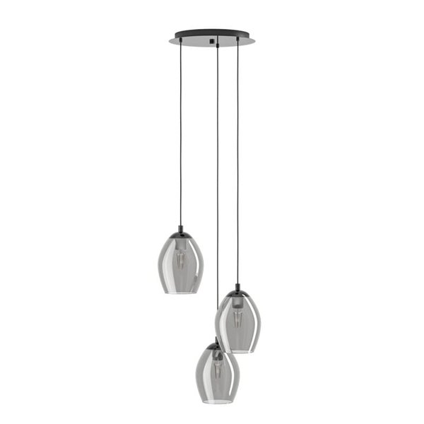 Suspension 3 lumières ESTANYS, verre fumé, 3xE27 (non incluse), Ø45cm