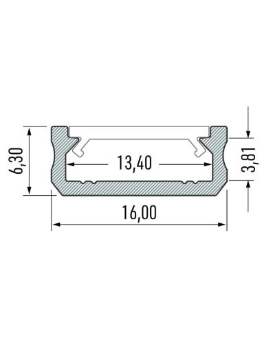 Medidas do Perfil de Alumínio LED LUMINES Tipo D, Lacado Branco, 2,02 m, Superfície para Fitas de 10 mm