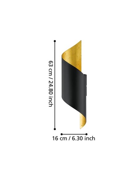 Aplique de pared elegante con forma curva negro/dorado JABALOYAS, E27