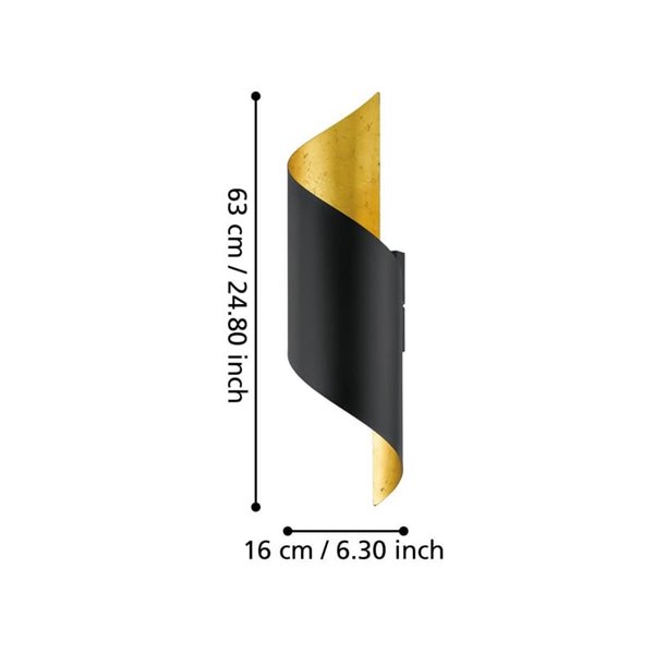 Aplique de pared elegante con forma curva negro/dorado JABALOYAS, E27