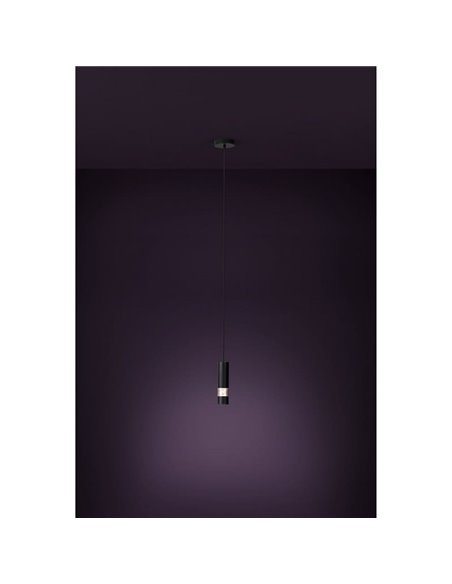 Lámpara colgante 1 luz LED con cabezal cilíndrico metal negro BERNABETA, GU10 3000K