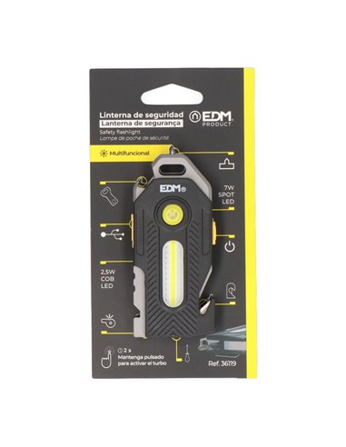 Linterna de seguridad 6 en 1 silbato, martillo, rompe cristales 400Lm 7W IP44