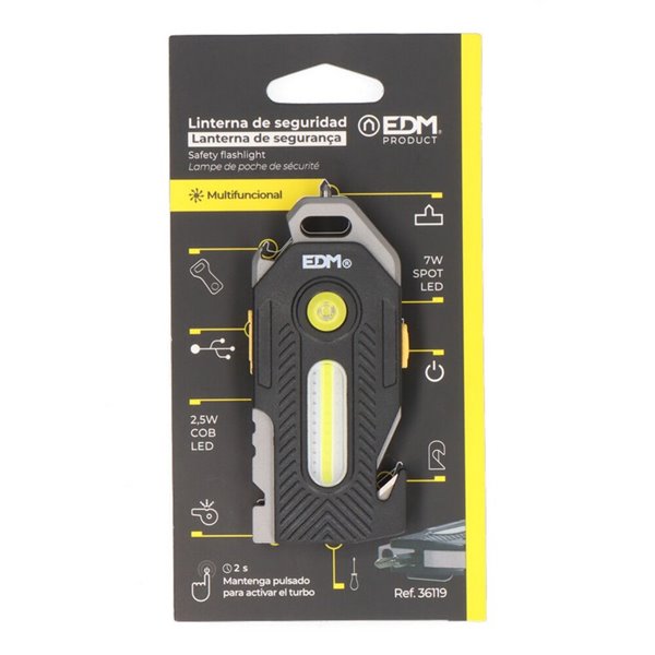 Lampe torche de sécurité 6 en 1 avec sifflet, marteau et brise-vitre, 400 lm, 7 W, IP44