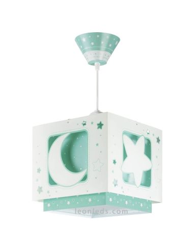 Lámpara de Techo Verde con estrellas y lunas verde sobre fondo blanco cuadrada | LeonLeds Iluminación