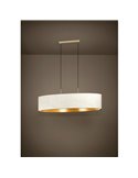 Lámpara colgante ovalada terciopelo TAMARESCO, blanco/dorado, 2 luces E27 (no incl.)