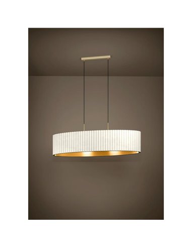 Lampe suspension ovale en velours TAMARESCO, blanc/or, 2 lumières E27 (non incl.)