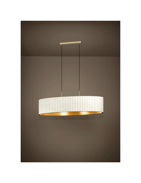 Lámpara colgante ovalada terciopelo TAMARESCO, blanco/dorado, 2 luces E27 (no incl.)
