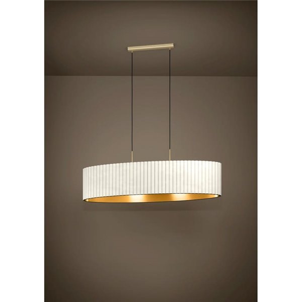 Lámpara colgante ovalada terciopelo TAMARESCO, blanco/dorado, 2 luces E27 (no incl.)