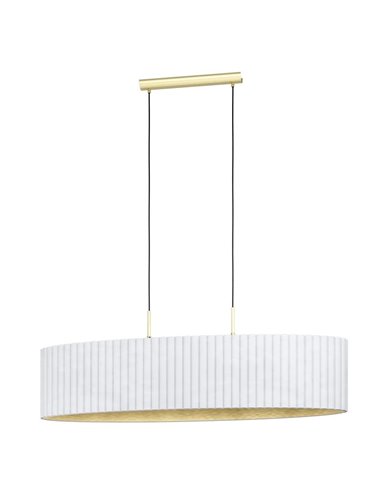 Lámpara colgante ovalada terciopelo TAMARESCO, blanco/dorado, 2 luces E27 (no incl.)