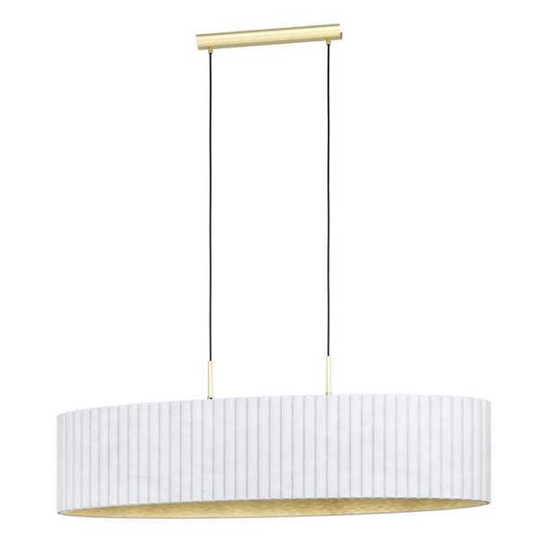 Lampe suspension ovale en velours TAMARESCO, blanc/or, 2 lumières E27 (non incl.)