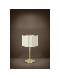 Lámpara de mesa con pantalla redonda terciopelo TAMARESCO, blanco/dorado, E27 (no incl.), Ø300mm 2