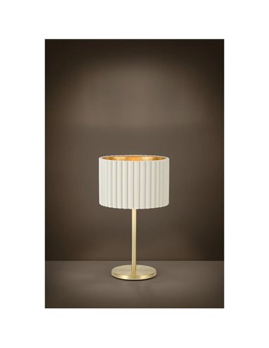 Lámpara de mesa con pantalla redonda terciopelo TAMARESCO, blanco/dorado, E27 (no incl.), Ø300mm
