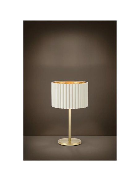 Lámpara de mesa con pantalla redonda terciopelo TAMARESCO, blanco/dorado, E27 (no incl.), Ø300mm
