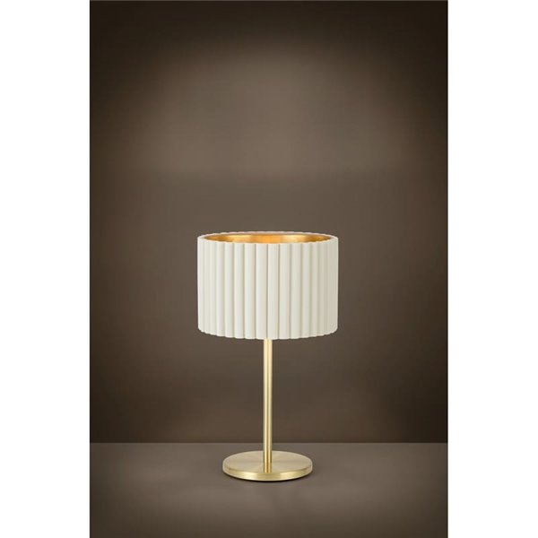 Lámpara de mesa con pantalla redonda terciopelo TAMARESCO, blanco/dorado, E27 (no incl.), Ø300mm
