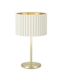 Lámpara de mesa con pantalla redonda terciopelo TAMARESCO, blanco/dorado, E27 (no incl.), Ø300mm