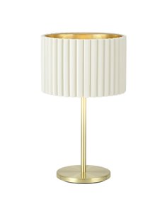Lámpara de mesa con pantalla redonda terciopelo TAMARESCO, blanco/dorado, E27 (no incl.), Ø300mm