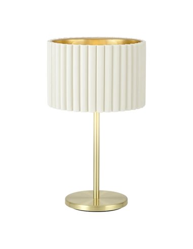 Lámpara de mesa con pantalla redonda terciopelo TAMARESCO, blanco/dorado, E27 (no incl.), Ø300mm