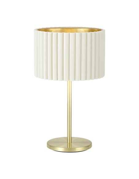 Lámpara de mesa con pantalla redonda terciopelo TAMARESCO, blanco/dorado, E27 (no incl.), Ø300mm
