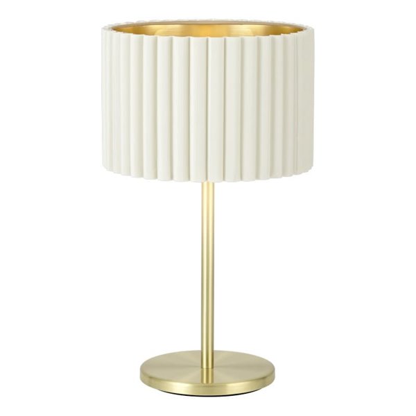 Lámpara de mesa con pantalla redonda terciopelo TAMARESCO, blanco/dorado, E27 (no incl.), Ø300mm