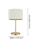 Lámpara de mesa con pantalla redonda terciopelo TAMARESCO, blanco/dorado, E27 (no incl.), Ø300mm