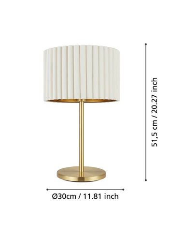 Lámpara de mesa con pantalla redonda terciopelo TAMARESCO, blanco/dorado, E27 (no incl.), Ø300mm