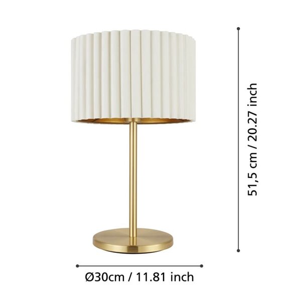 Lámpara de mesa con pantalla redonda terciopelo TAMARESCO, blanco/dorado, E27 (no incl.), Ø300mm