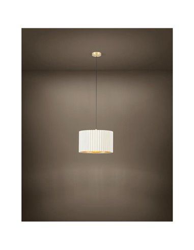 Lámpara colgante redonda terciopelo TAMARESCO, blanco/dorado, 1 luz E27 (no incl.), Ø380mm