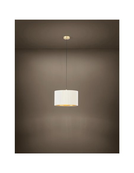 Lámpara colgante redonda terciopelo TAMARESCO, blanco/dorado, 1 luz E27 (no incl.), Ø380mm
