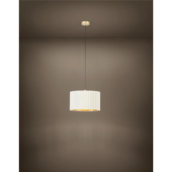 Suspension ronde en velours TAMARESCO, blanc/doré, 1 ampoule E27 (non incluse), Ø380mm