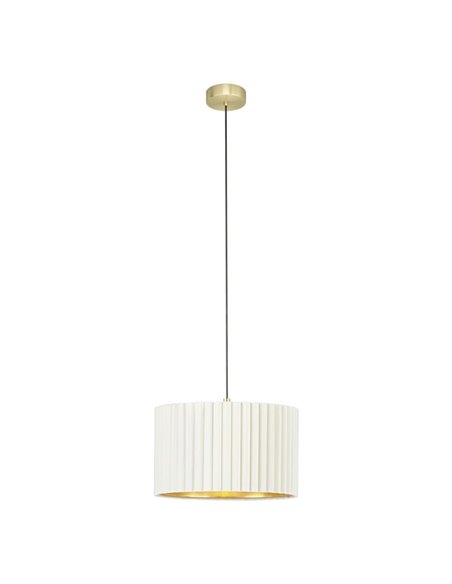 Lámpara colgante redonda terciopelo TAMARESCO, blanco/dorado, 1 luz E27 (no incl.), Ø380mm