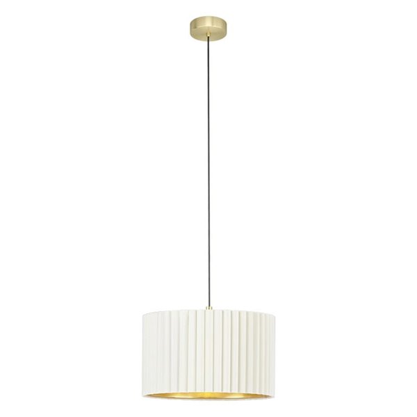 Luminária pendente redonda de veludo TAMARESCO, branco/dourado, 1 luz E27 (não incl.), Ø380mm