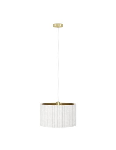 Lámpara colgante redonda terciopelo TAMARESCO, blanco/dorado, 1 luz E27 (no incl.), Ø380mm