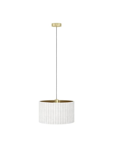 Suspension ronde en velours TAMARESCO, blanc/doré, 1 ampoule E27 (non incluse), Ø380mm