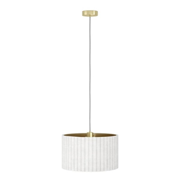Lámpara colgante redonda terciopelo TAMARESCO, blanco/dorado, 1 luz E27 (no incl.), Ø380mm