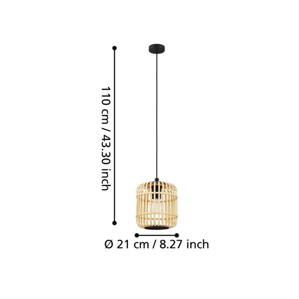 Lámpara de techo colgante BORDESLEY Ø210mm bambú tipo jaula, E27 (no incl.)