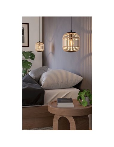 Lámpara de techo colgante BORDESLEY Ø210mm bambú tipo jaula, E27 (no incl.)