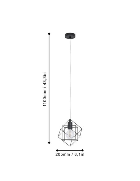 Lámpara colgante cubos geométricos STRAITON, negro E27 (no incl.)