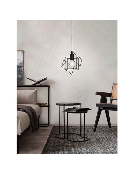 Luminária pendente STRAITON em cubo geométrico, preta E27 (não incl.)