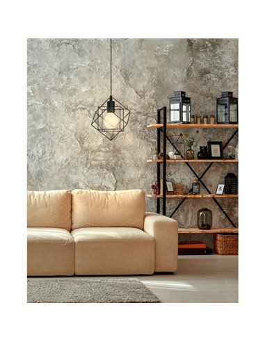 Luminária pendente STRAITON em cubo geométrico, preta E27 (não incl.)