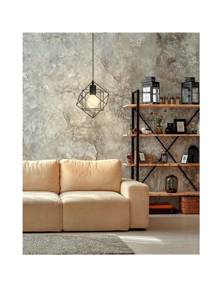 Luminária pendente STRAITON em cubo geométrico, preta E27 (não incl.)