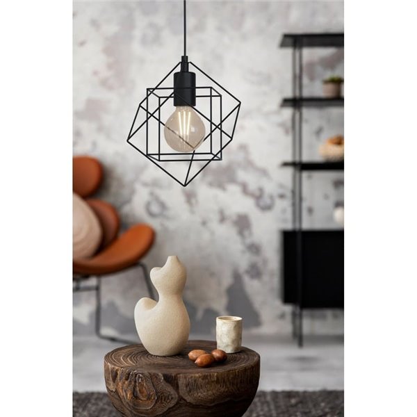 Luminária pendente STRAITON em cubo geométrico, preta E27 (não incl.)
