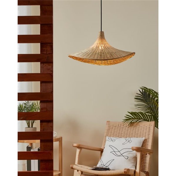 Luminária pendente curva de bambu HAXEY Ø500mm E27 (não incl.)