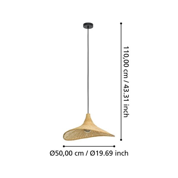 Luminária pendente curva de bambu HAXEY Ø500mm E27 (não incl.)