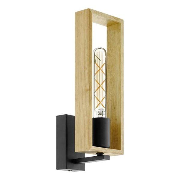 Applique murale rectangulaire noire et bois LITTLETON, E27 (non incluse), IP20