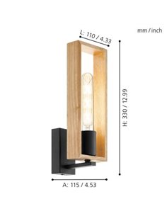 Applique murale rectangulaire noire et bois LITTLETON, E27 (non incluse), IP20 2