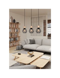 Lámpara colgante lineal PALMORLA 3 luces madera y negro, E27 (no incl.) 2