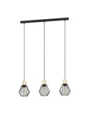 Lámpara colgante lineal PALMORLA 3 luces madera y negro, E27 (no incl.)